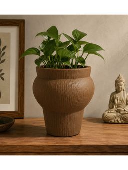 Ashnam - Brown Jaune Textured Decorative Ribbed Polyresin Flower Vase