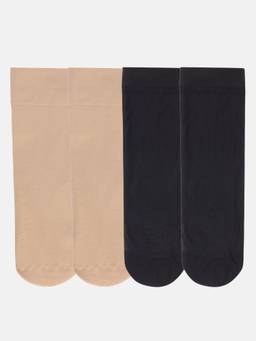 NEXT2SKIN - Women's Nylon Ankle Length Transparent Socks Skin and Black (Pack of 4)