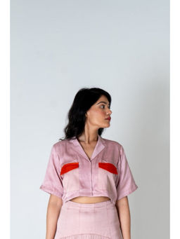 NEORA BY NEHAL CHOPRA - Pink Solid Half Sleeves Crop Top