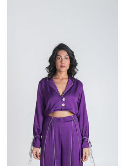 NEORA BY NEHAL CHOPRA - Purple Solid Full Sleeves Crop Top