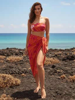 AOBA - Women Pink and Orange Tropical Printed Swimwear Sarong