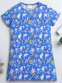Hopscotch - Girls Blue All-Over Print Sleepwear Dress