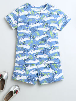 Hopscotch - Girls Blue Animal Print T-Shirt with Shorts