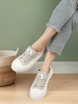 Carlton London - Grey Lace-Ups Round Toe Women Sneakers
