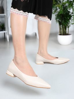 Carlton London - Beige Slip-On Pointed Toe Women Block heels Pump