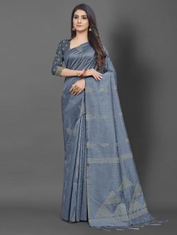 Akhilam - Women Cotton Silk Grey Woven Design Designer Saree with Unstitched Blouse