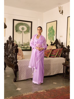 MEESA - Lavender Embroidered Organza Saree with Stitched Blouse