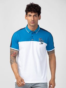 Spykar - Blue Polo Collar Half Sleeves Blended T-Shirt For Men