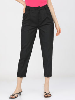 TOKYO TALKIES - Women Black Tapered Fit Easy Wash Pleated Pant