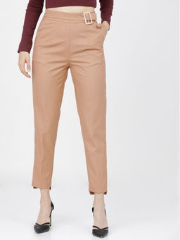TOKYO TALKIES - Women Brown Tapered Fit Trouser with Belt (Set of 2)
