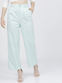 TOKYO TALKIES - Women Green Wide Leg High-Waist Trouser with Belt (Set of 2)