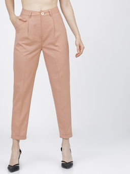 TOKYO TALKIES - Women Beige Pleated High-Waist Trouser