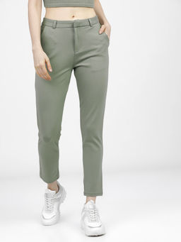 TOKYO TALKIES - Women Sage Green Slim Fit Trouser