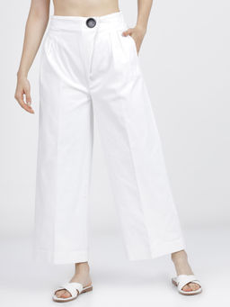 TOKYO TALKIES - Women White High-Waist Pleated Pant