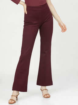 TOKYO TALKIES - Women Burgundy Bootcut Fit Trouser
