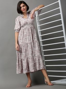 SHOWOFF - Womens V-neck Floral Grey Midi Dress