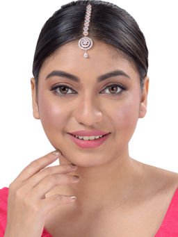 Saraf RS Jewellery - Solitaire Maang Tikka Ad Studded Silver Plated For Women & Girls (Onesize)