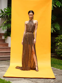 Nikita Mhaisalkar - Halter Neck Afican Baroque Hand Embroidered Dress