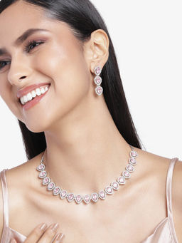 Estele - Rhodium Plated Necklace Set with Pink Brass for Women