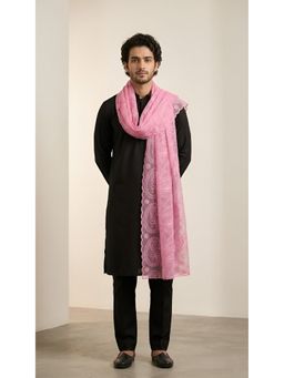 MUFFLY - Men Elegant Embroidered Paisley Organza Pink Dupatta