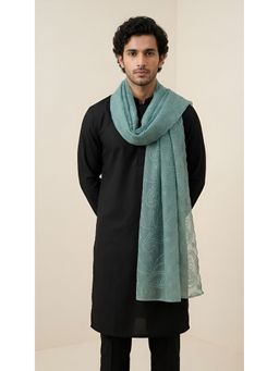 MUFFLY - Men Elegant Embroidered Paisley Organza Teal Dupatta