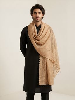 MUFFLY - Men Elegant Embroidered Paisley Organza Gold Dupatta