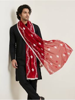 MUFFLY - Red Men Embroidered Nazneen Chiffon Ethnic Dupatta