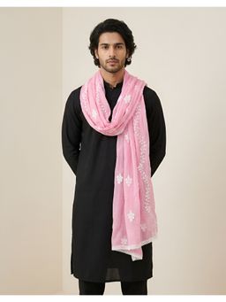 MUFFLY - Pink Men Embroidered Nazneen Chiffon Ethnic Dupatta