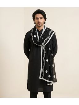 MUFFLY - Black Men Embroidered Nazneen Chiffon Ethnic Dupatta