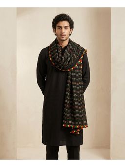 MUFFLY - Black Men Nazneen Chiffon Striped Embroidered with Tassel Border Dupatta