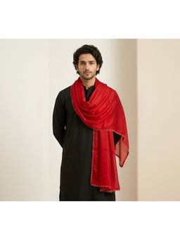 MUFFLY - Men Red Elegant Solid Nazneen Chiffon with Lace Border Dupatta