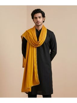 MUFFLY - Men Mustard Elegant Solid Nazneen Chiffon with Lace Border Dupatta