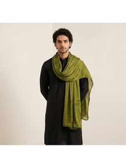 MUFFLY - Men Green Elegant Solid Nazneen Chiffon with Lace Border Dupatta