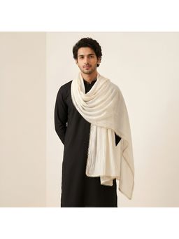 MUFFLY - Men White Elegant Solid Nazneen Chiffon with Lace Border Dupatta