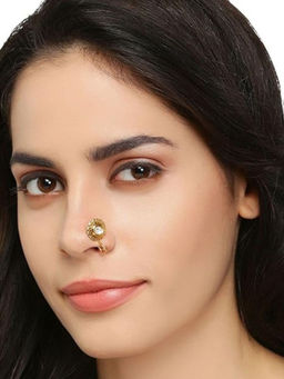 Accessher - Gold Plated Vilandi Kundan Floral Design Nose Pin for Women and Girls