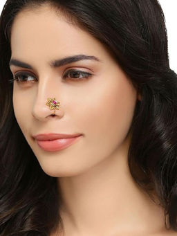 Accessher - Gold Plated Traditional Vilandi Kundan Studded Nose Pin for Women & Girls