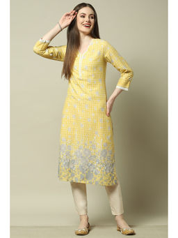 Rangriti - Yellow Rayon Floral Straight Kurta