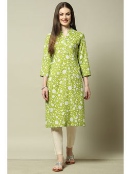 Rangriti - Green Rayon Floral Straight Kurta