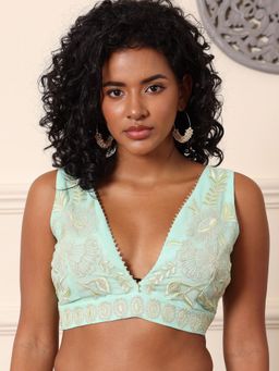 Kaanchie Nanggia - Turquoise Georgette Embroidered Blouse