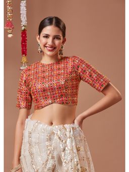 SALWAR STUDIO - Pink Georgette Round Neck Padded Readymade Blouse