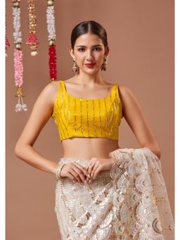 SALWAR STUDIO - Yellow Georgette Round Neck Padded Sleeveless Readymade Blouse