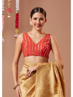 SALWAR STUDIO - Red Georgette Padded V-Neck Sleeveless Readymade Blouse