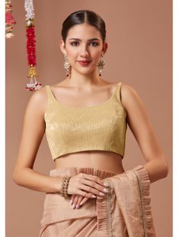 SALWAR STUDIO - Golden Tissue Shimmer Padded Sleeveless Round Neck Readymade Blouse
