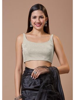 SALWAR STUDIO - Silver Tissue Spaghetti Strap Shimmer Padded Sleeveless Readymade Blouse