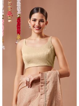 SALWAR STUDIO - Light Gold Tissue Shimmer Padded Sleeveless Round Neck Readymade Blouse