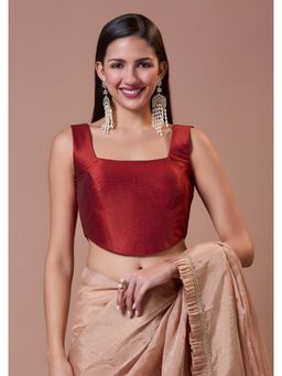 SALWAR STUDIO - Red Silk Corset-Style Padded Sleeveless Readymade Blouse