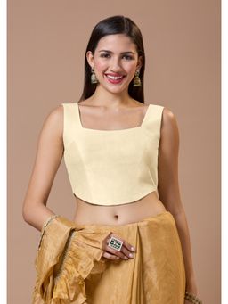 SALWAR STUDIO - Off White Silk Corset-Style Padded Sleeveless Readymade Blouse