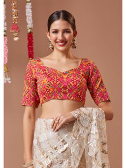 SALWAR STUDIO - Pink Georgette Padded Sweetheart Neck Readymade Blouse