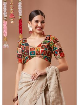 SALWAR STUDIO - Multicolour Velvet Padded Sweetheart Neck Readymade Blouse