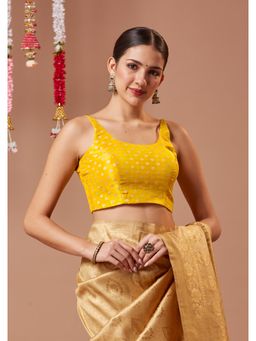 SALWAR STUDIO - Yellow Brocade Spaghetti Readymade Blouse